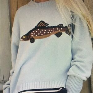 Chic Light Blue Fish Sweater